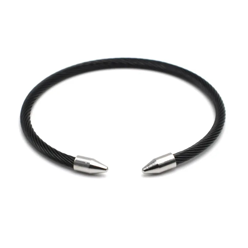 Gold Titanium Steel Wire Rope Bracelet Black Pointed Toe