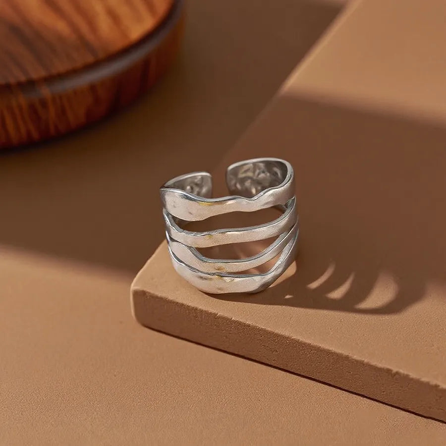 Stainless Steel Geometric Ring Set for Women Z0131-Four-layer Line-Ring-Steel Color