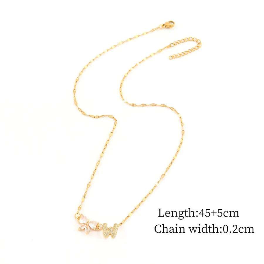 Gold Letter & Bow Pendant Necklace – Stainless Steel Gold W