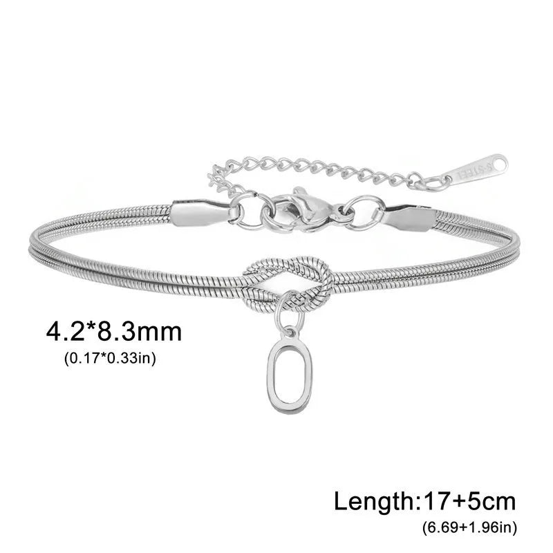 Double Layer Stainless Steel Letter Bracelet Letter O (steel Color)