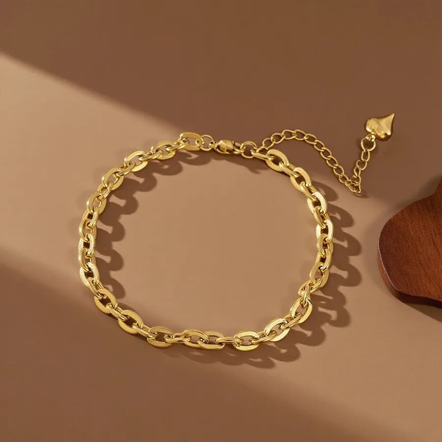 Elegant 18K Gold Plated Titanium Steel Bracelet S0163-Thick Chain Heart Bracelet - Gold