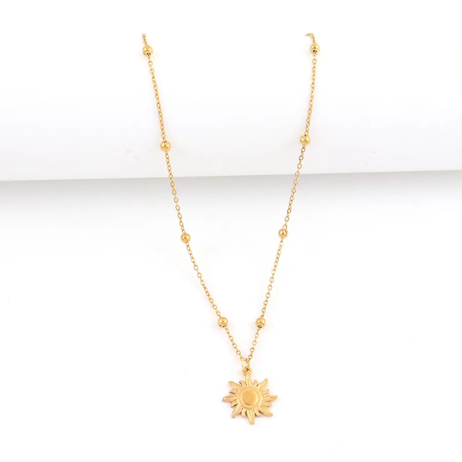Gold Sun Pendant Stainless Steel Necklace