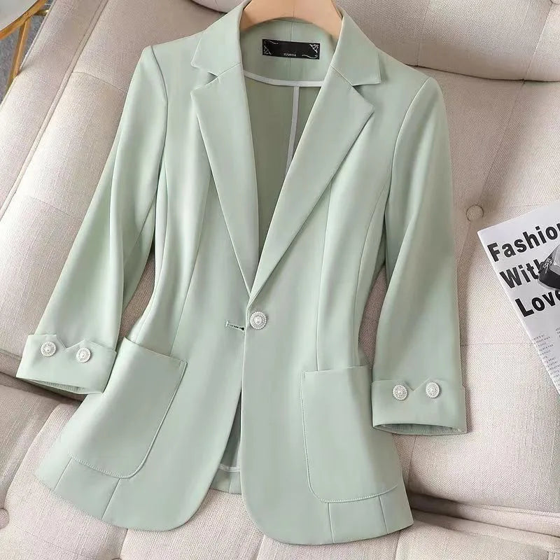 Women's Slim Fit Single Button Blazer Green