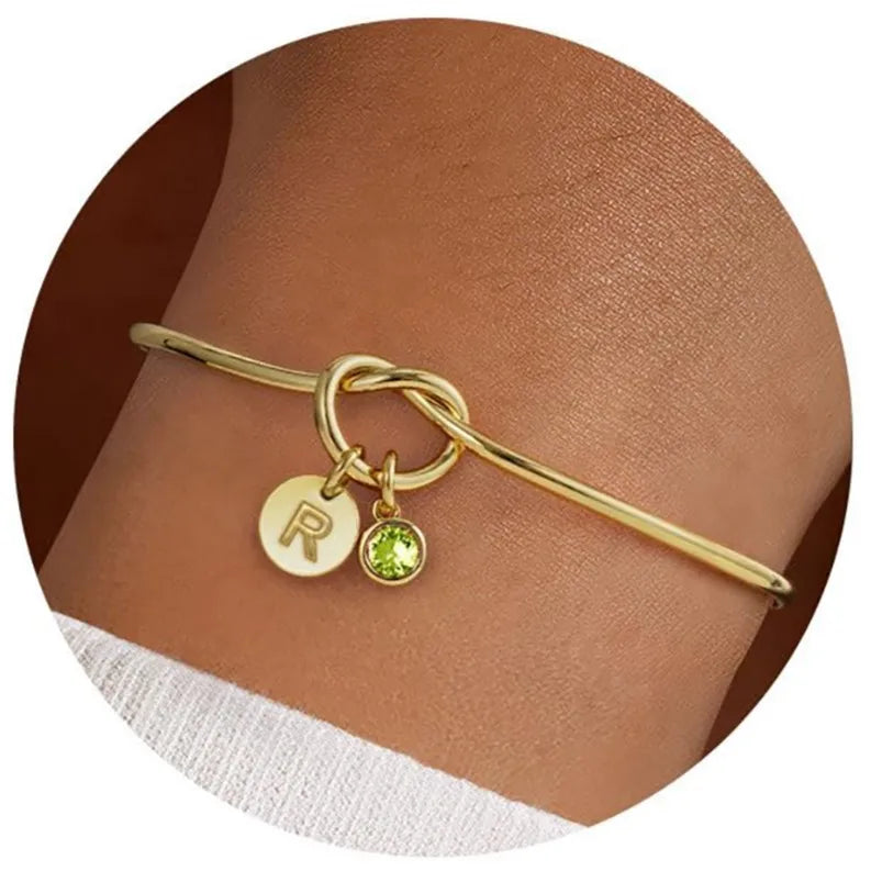 Stainless Steel Birthstone Initial Bracelet