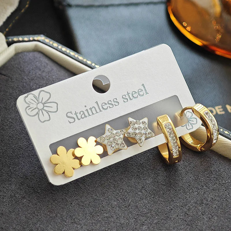 Women's Titanium Star Flower Hoop Earrings