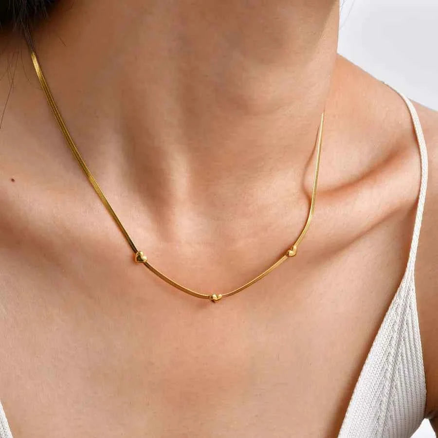 Gold Plated Heart & Bow Stainless Steel Necklace