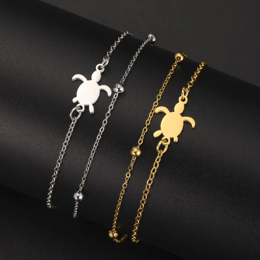 Minimalist Turtle Pendant Stainless Steel Bracelet