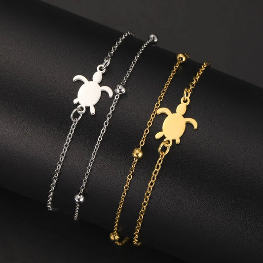 Minimalist Turtle Pendant Stainless Steel Bracelet