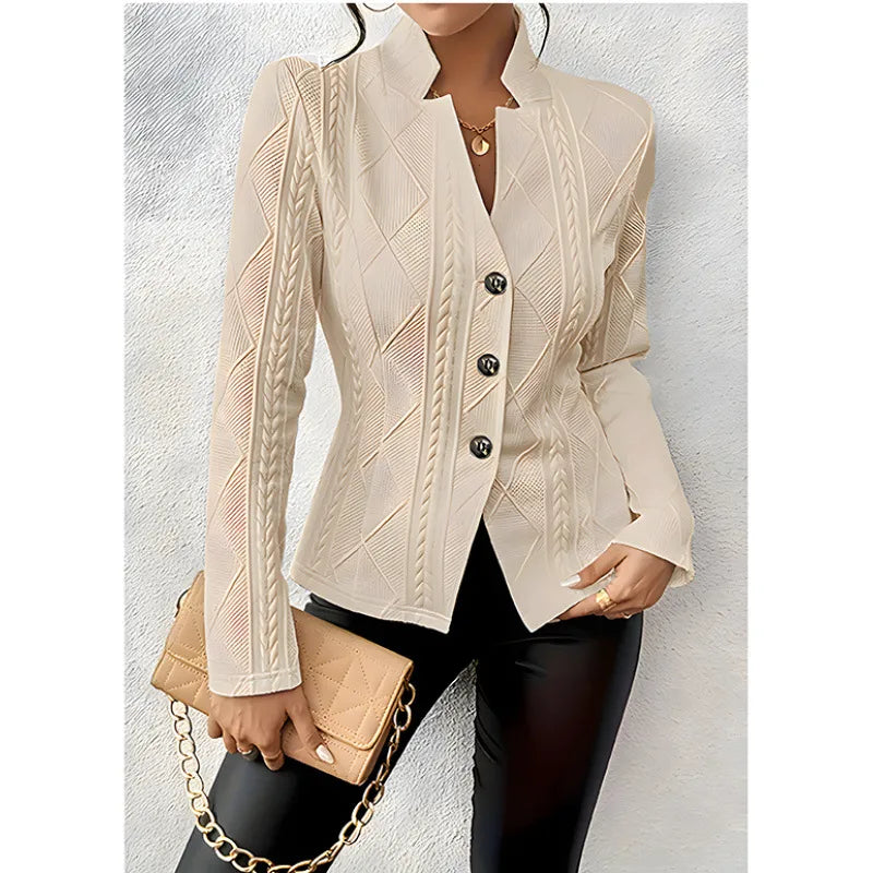 Women's Floral Slim Fit Blazer - Elegant Office Style Apricot