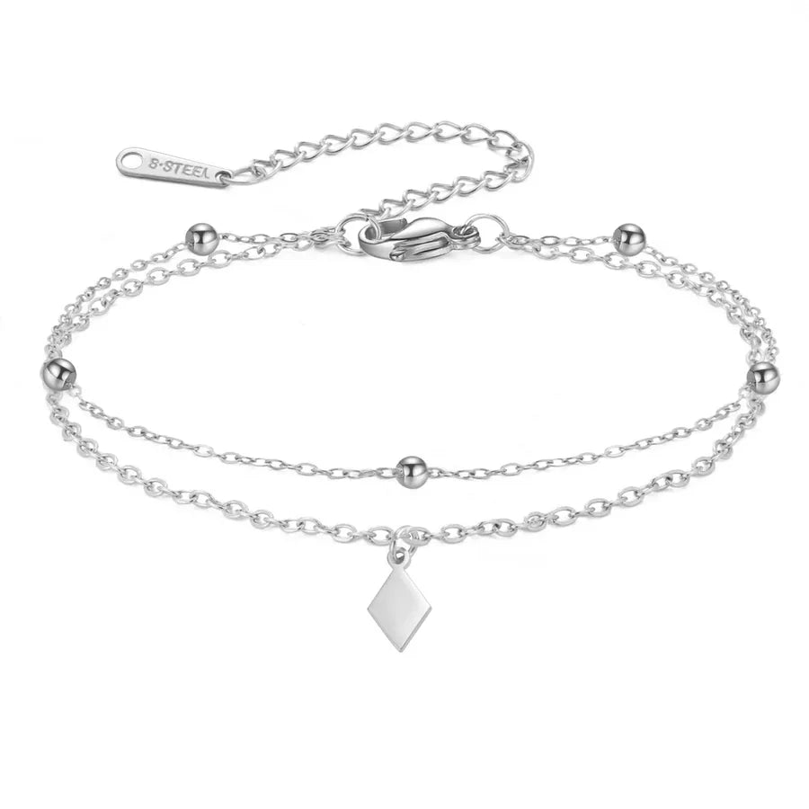 Minimalist Gold Cross Heart Bracelet Steel Color Diamond-Double Layer Chain