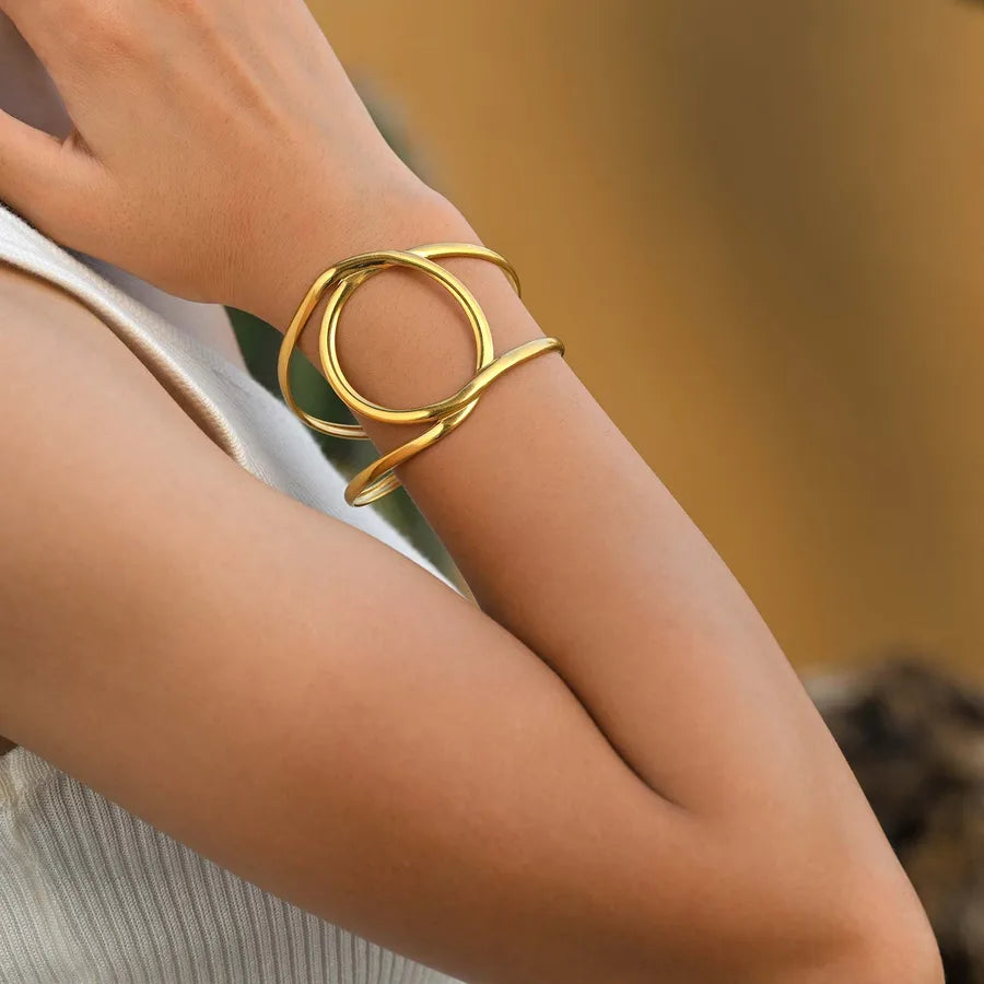 Gold Plated Geometric Stainless Steel Bangle