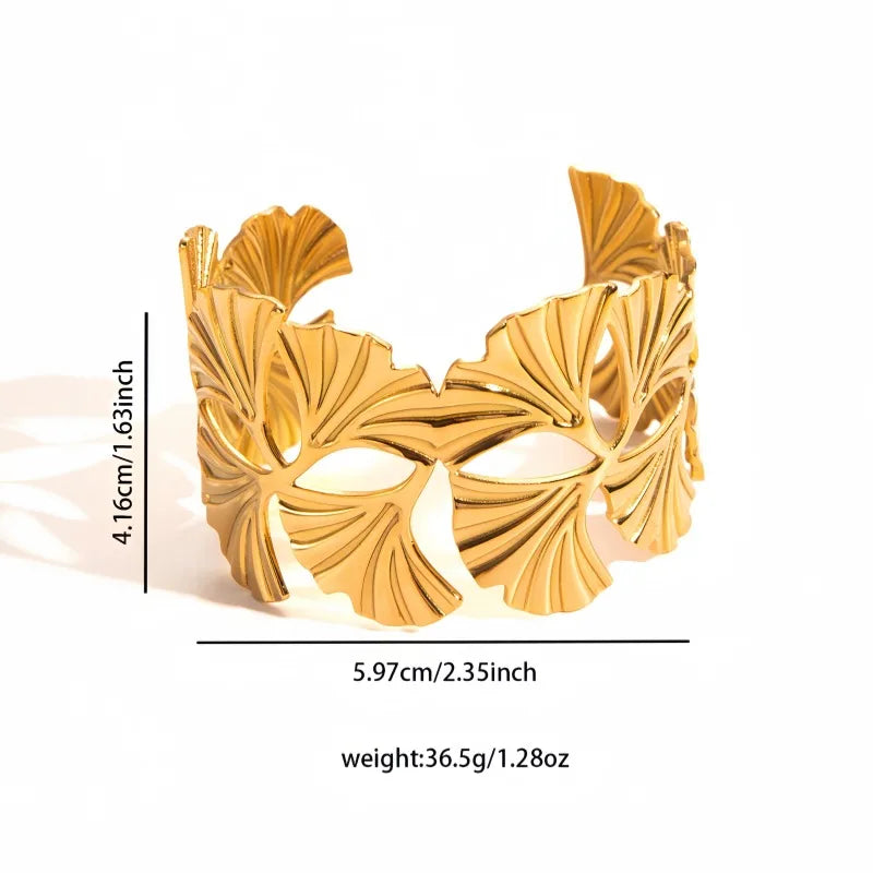 18K Gold Plated Wide Titanium Steel Bracelet B0166