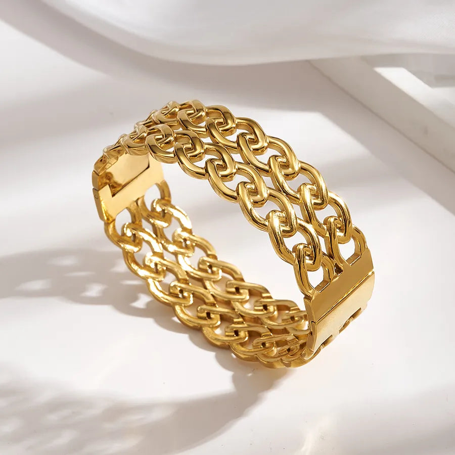 18K Gold Double Cuban Chain Stainless Bracelet