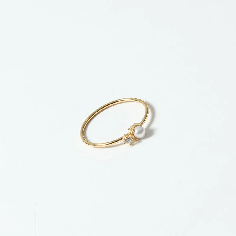 18K Gold Plated Pearl & Crystal Geometric Ring