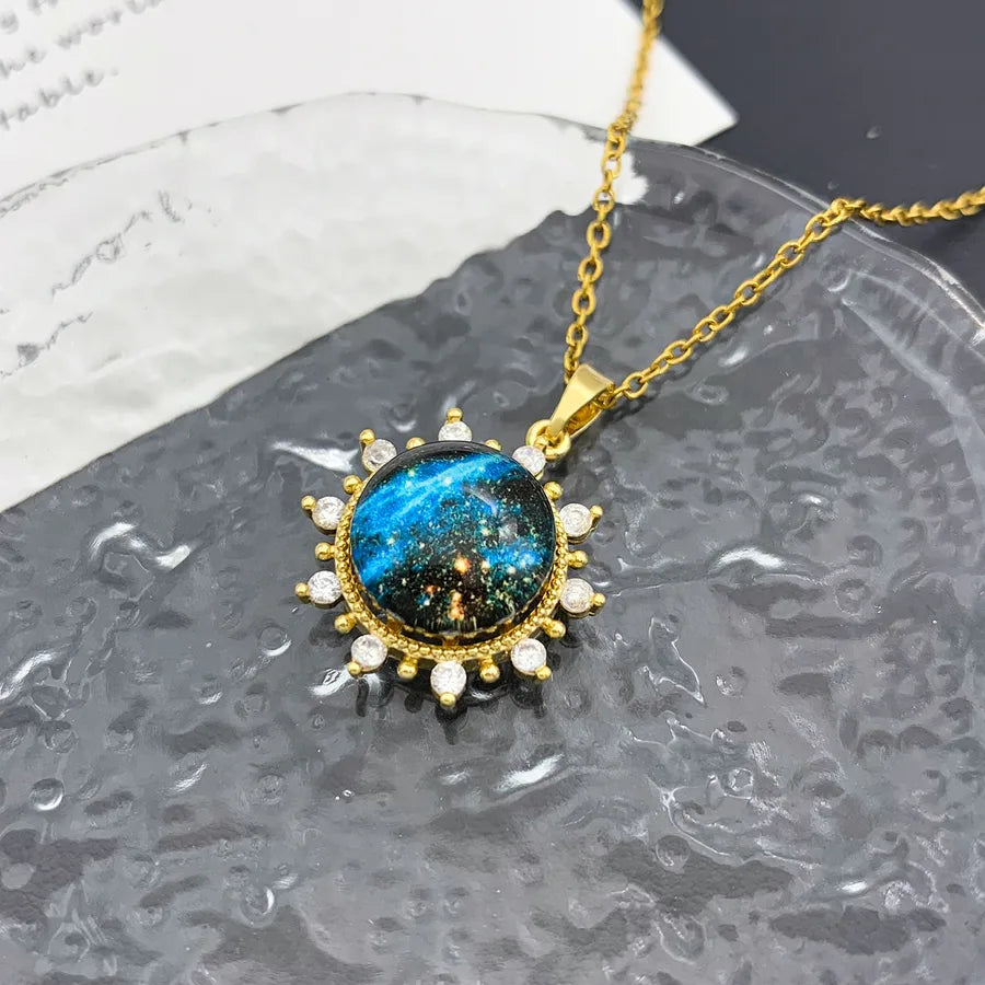Blue Sky Star Pendant Necklace – Gold Plated XL225 Sun Planet Necklace Gold