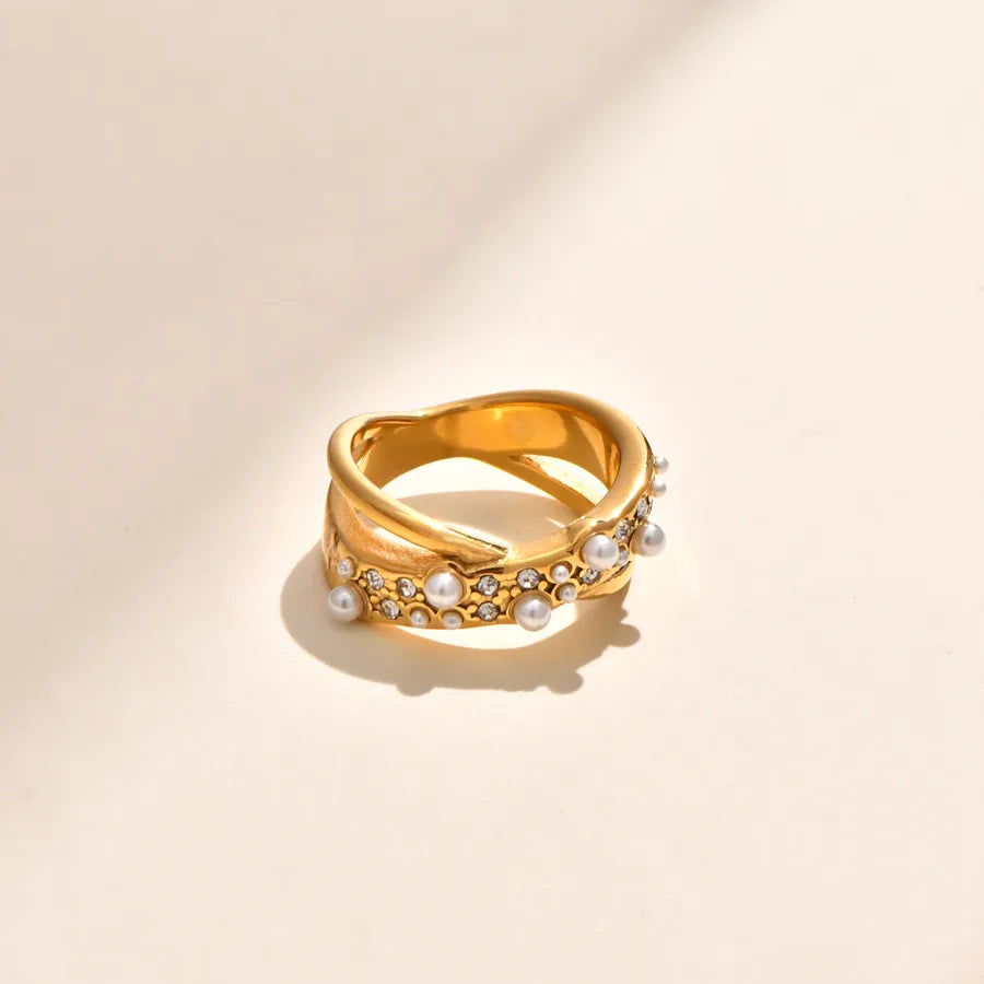 Gold Plated Pearl & Shell Ocean Motif Ring Gold 2