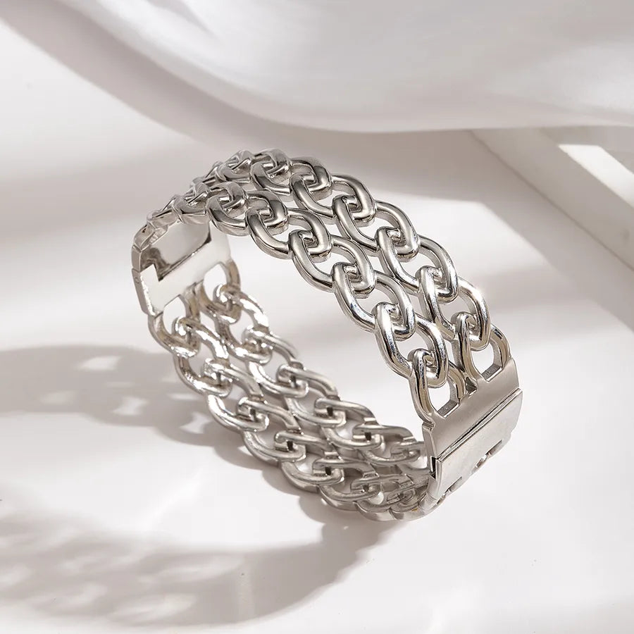 18K Gold Double Cuban Chain Stainless Bracelet A (inner Diameter: About 60x50mm) 1 Pc Package