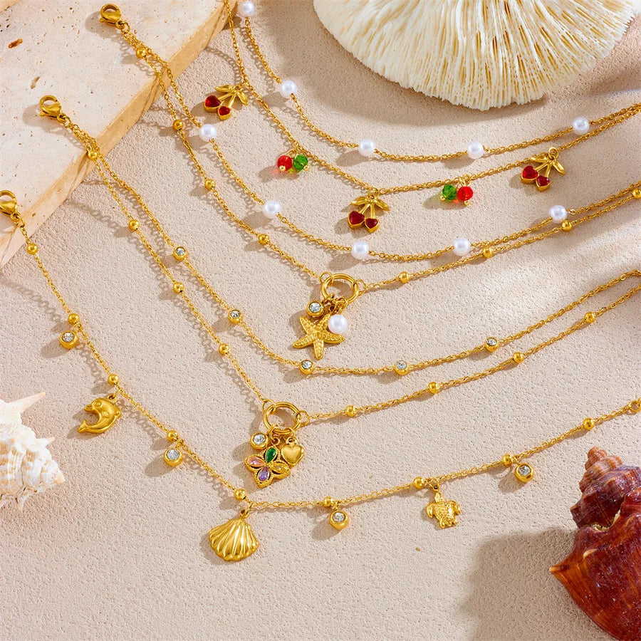 Double Layered Cherry Star Moon Anklet