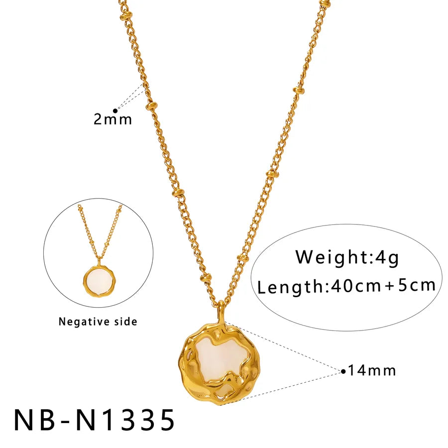 Gold Geometric Pendant Necklace with Shell & Zircon NB-N1335