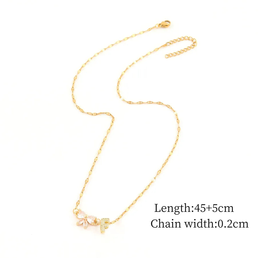 Gold Letter & Bow Pendant Necklace – Stainless Steel Gold F