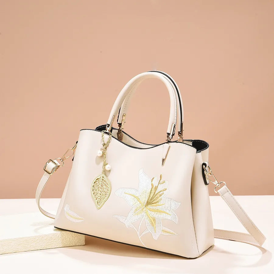 Embroidered Floral Shoulder Tote for Women