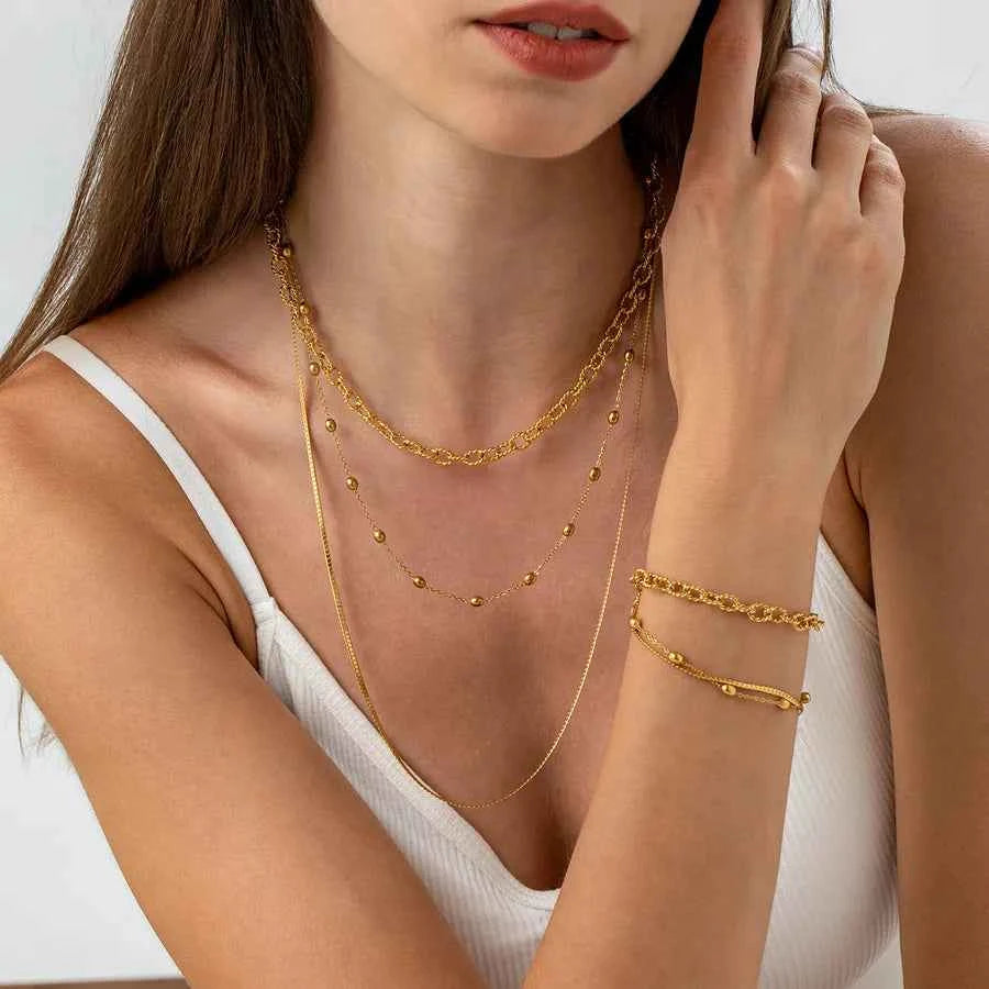 18K Gold Plated Multi-Layer Beaded Necklace Set