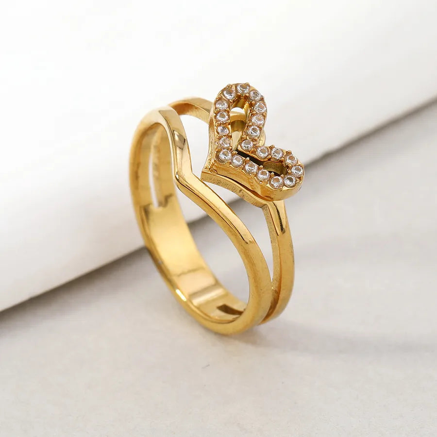 Gold-Plated Zodiac Diamond Ring for Women Average Size Heart-shaped full of diamond