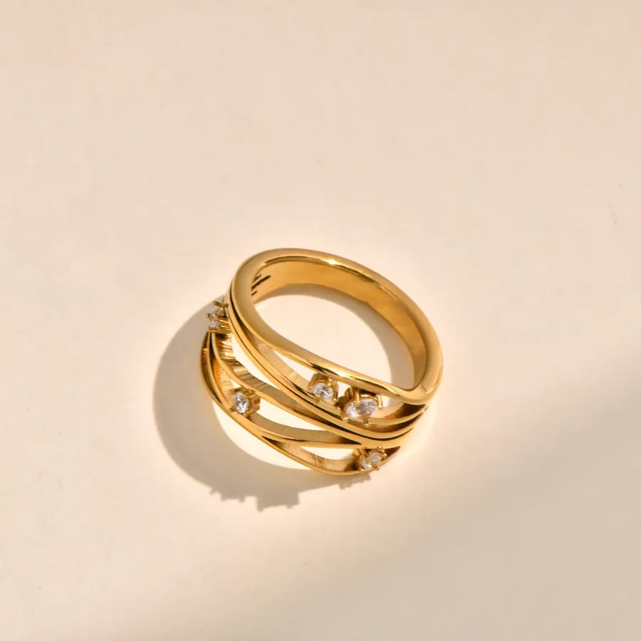 18K Gold Plated Heart & Pearl Geometric Ring