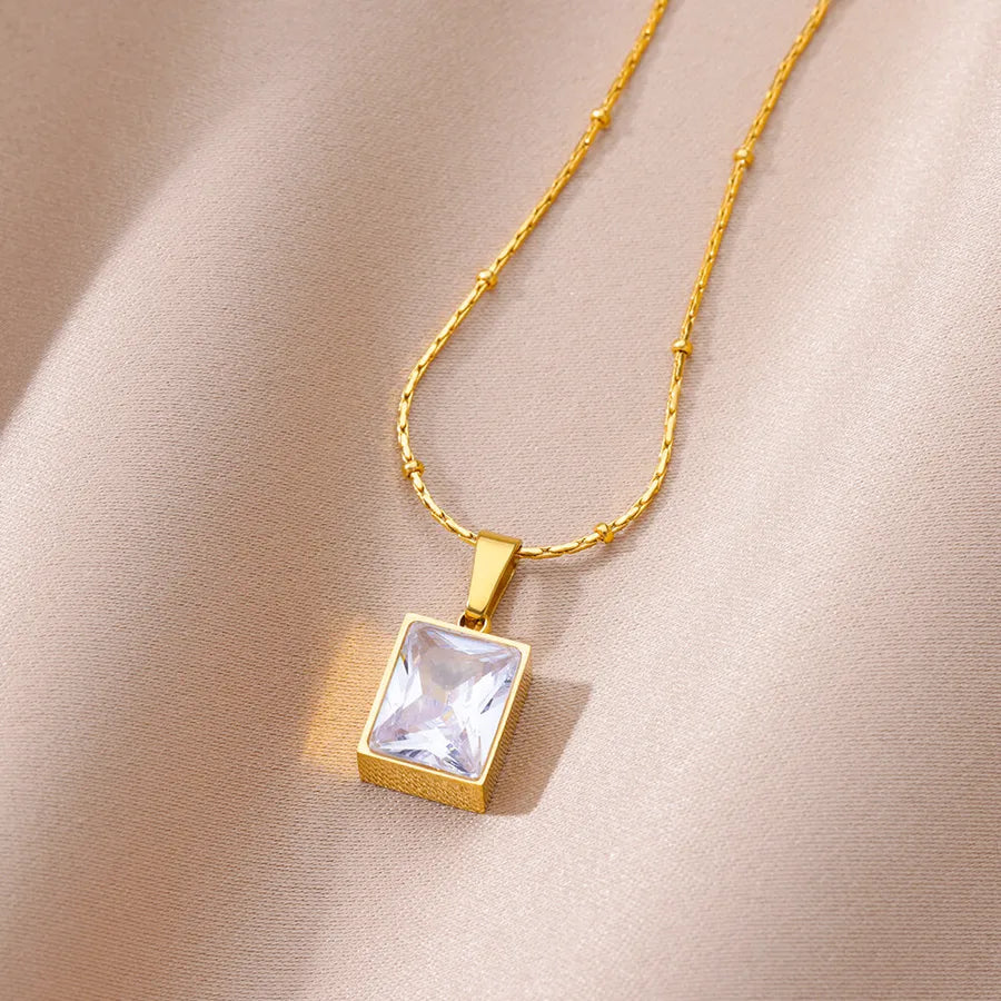 Colorful Zirconia Geometric Pendant Necklace