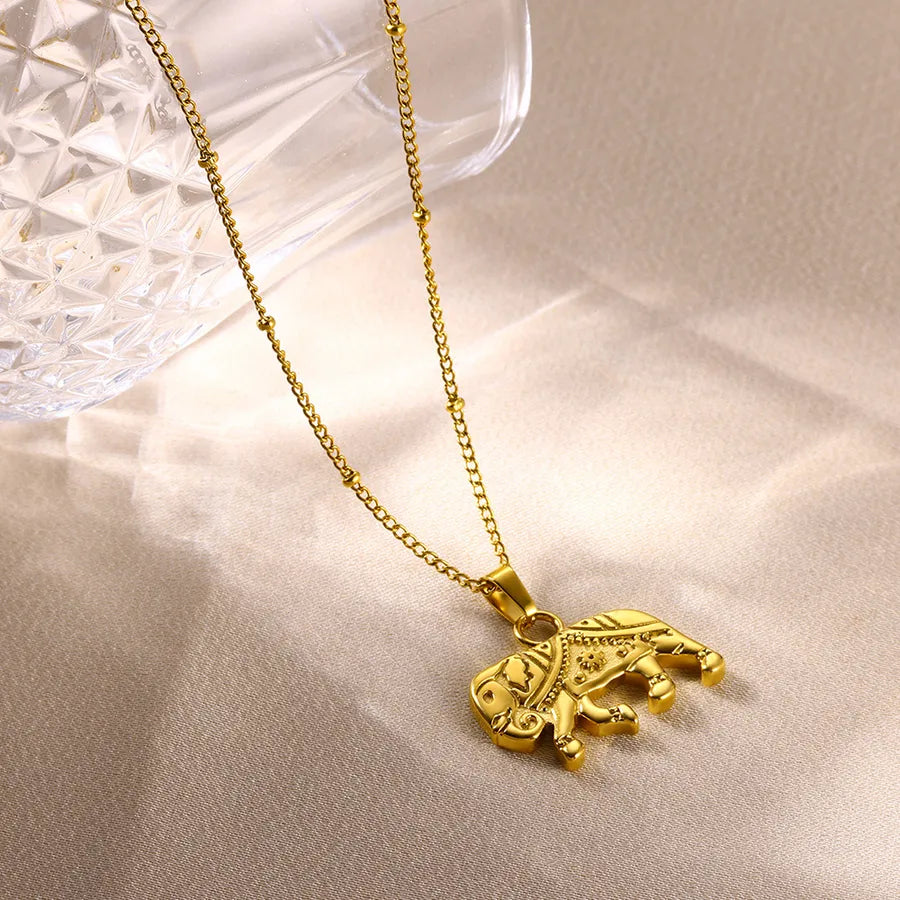 Gold Elephant Moon Pendant Necklace