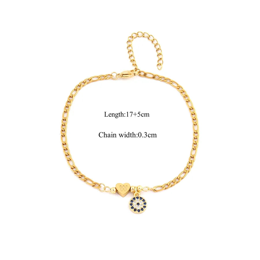 Gold Heart & Letter Charm Stainless Steel Bracelet Gold W