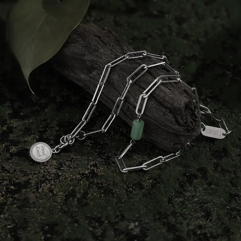 Personalized Stone & Steel Letter Pendant Necklace