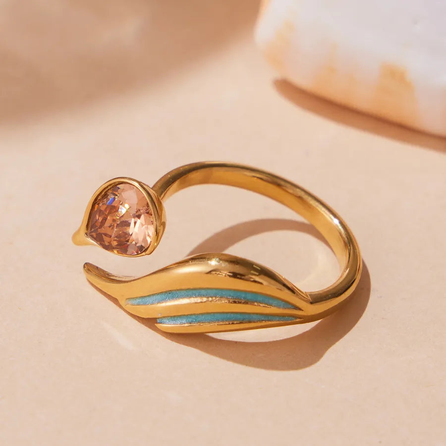 Champagne Zircon Geometric Ring – 18K Gold Plated