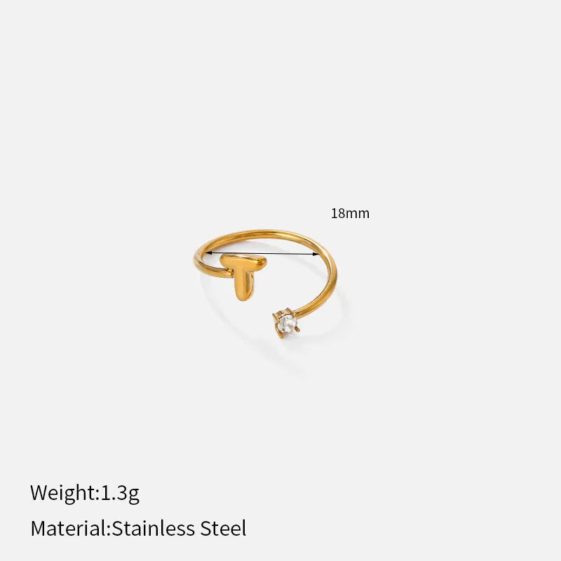 Gold Plated Adjustable Letter Ring for Women YHTSR-250781 (letter T)