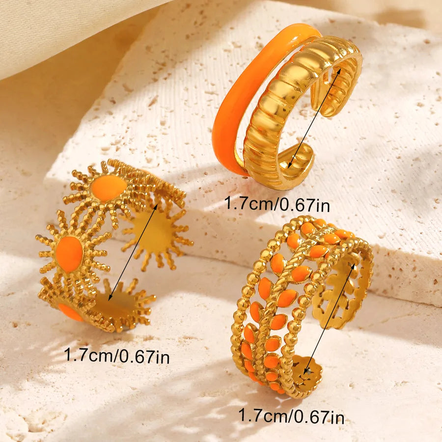Orange Sun Leaf Open Ring – Gold Resin Accent