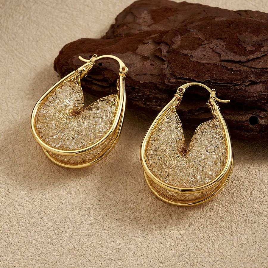 18K Gold PVD C-Shaped Rhinestone Hoop Earrings