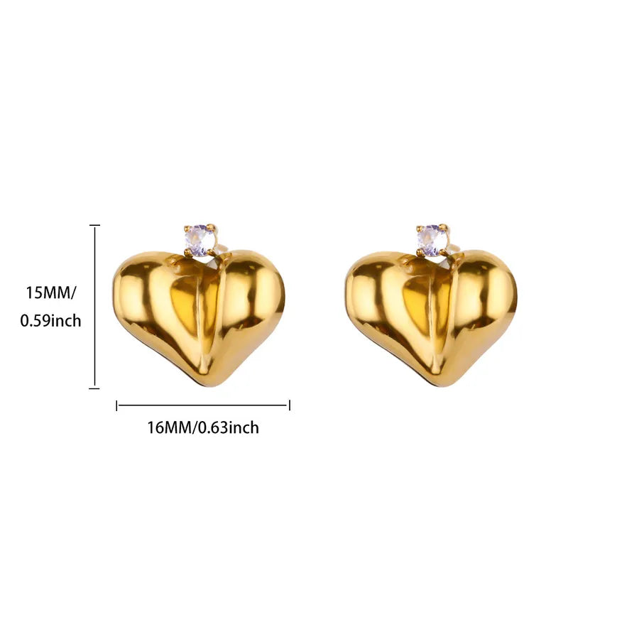 18K Gold Heart Zircon Earrings for Women 2 18k