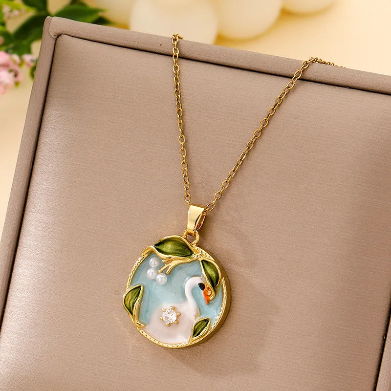 Boho Floral Pendant Necklace – Titanium Steel B013- Gold