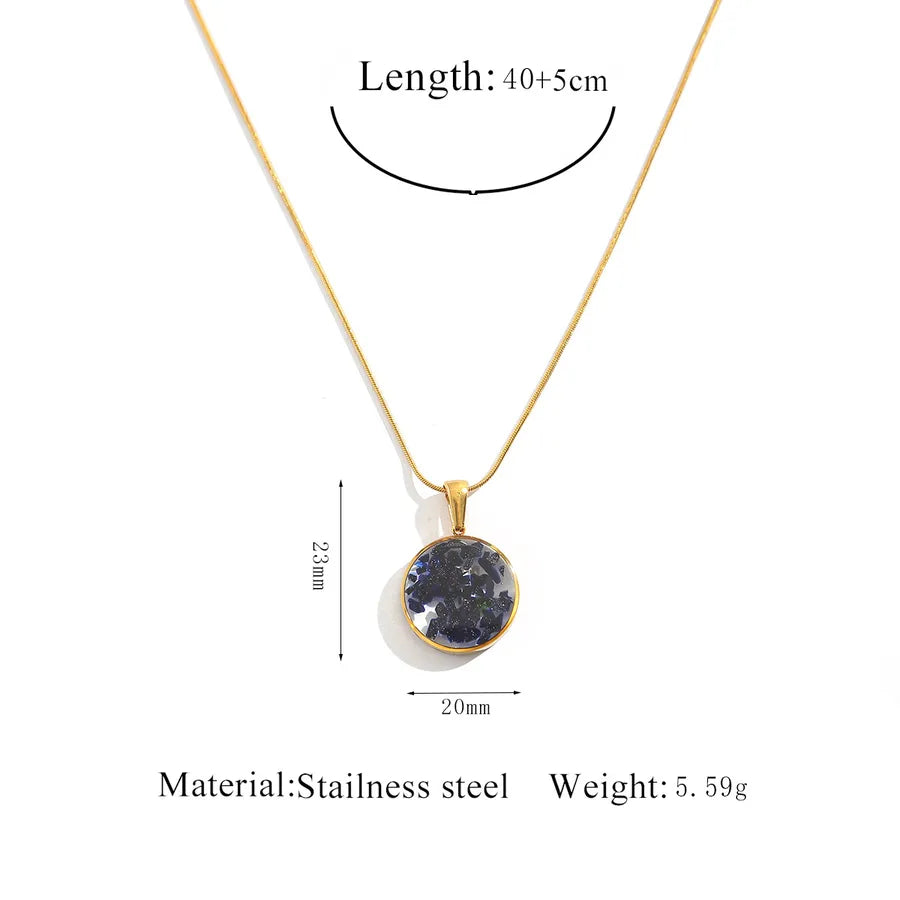 Natural Stone Heart Pendant Necklace Dark Blue Round Necklace