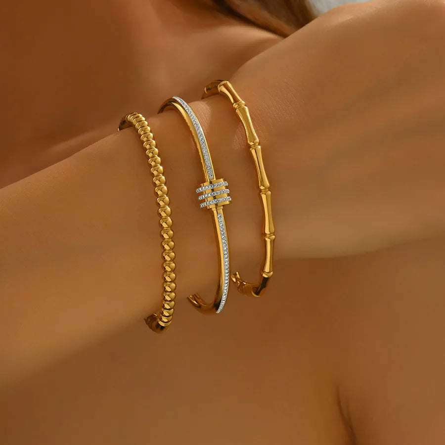 Gold Bamboo Geometric Bangle Bracelet for Women