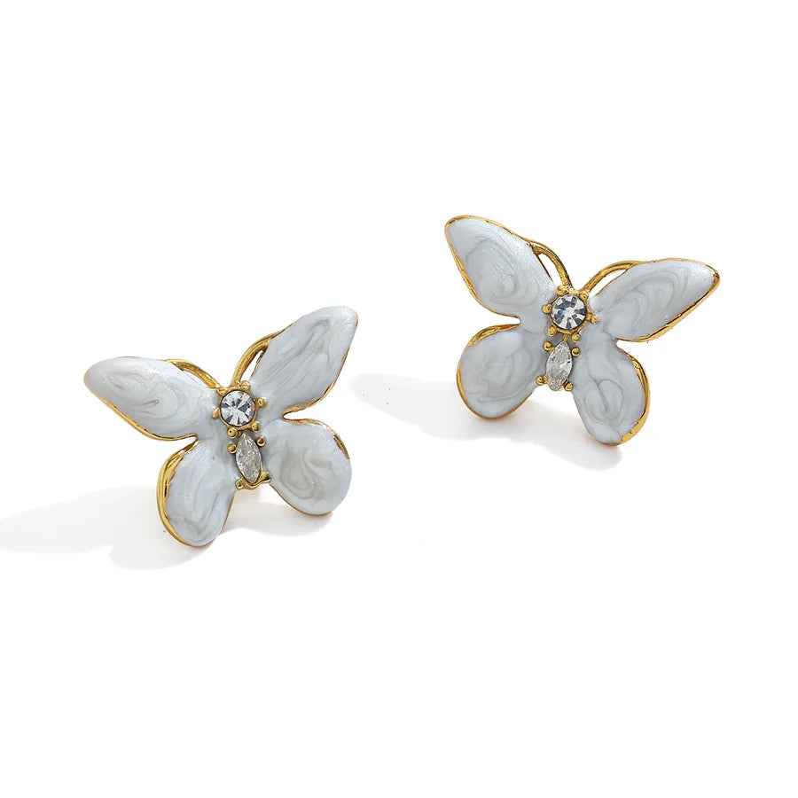 18K Gold Plated Butterfly Pearl Stud Earrings Butterfly 1-19.67*28.15mm