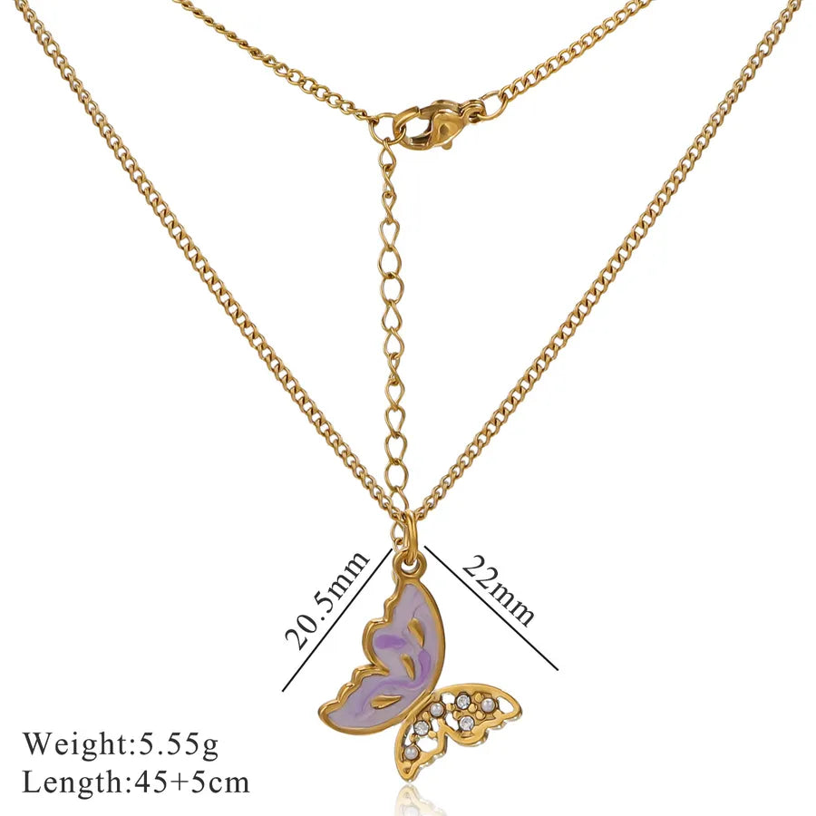 Elegant Butterfly Pendant Necklace for Women Purple