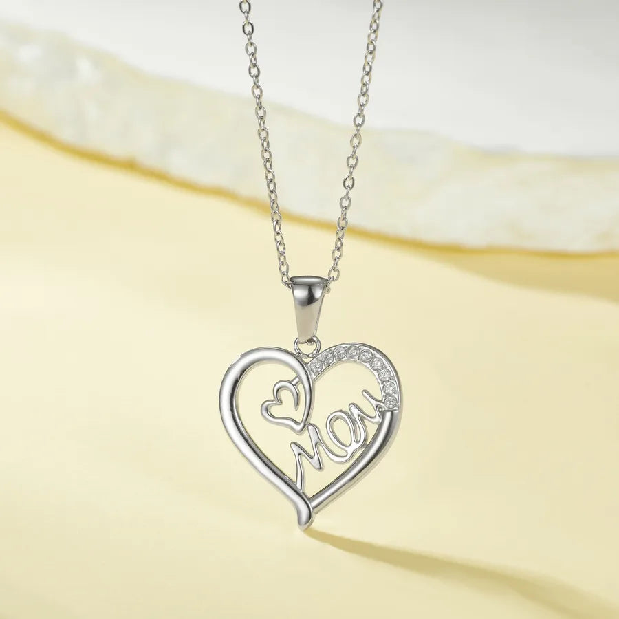 Titanium Steel Heart Necklace with Rose Detail N0455S Steel Color MM Love Style