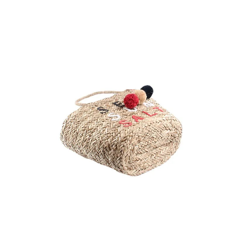 Women's Color Block Straw Bucket Beach Bag