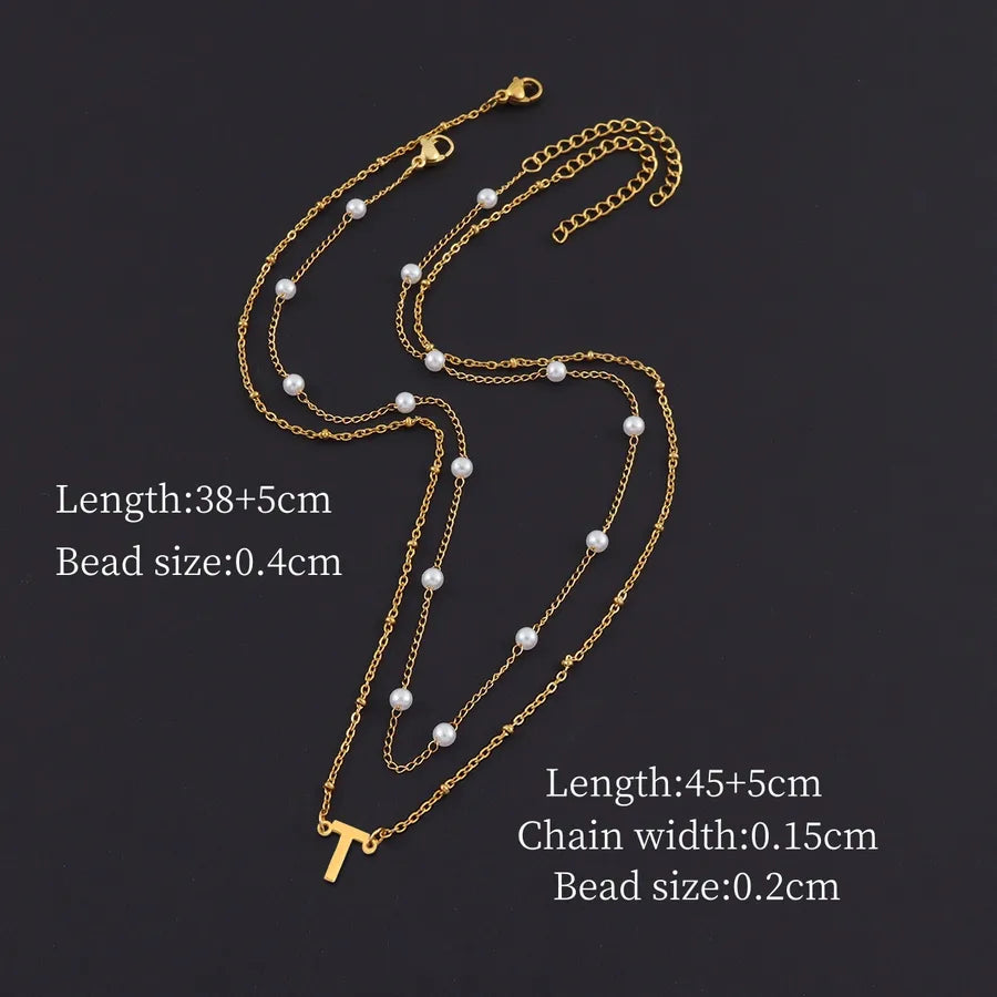 Minimalist Gold Initial Pendant Layered Necklace Gold t