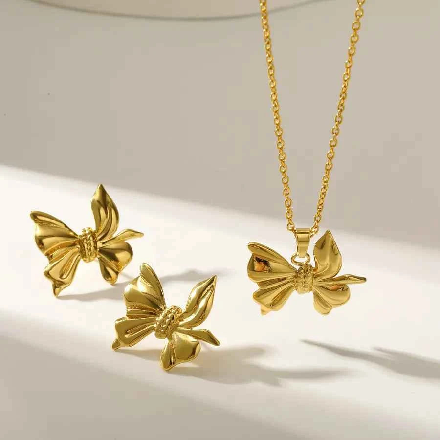 18K Gold Butterfly Stainless Steel Jewelry Set