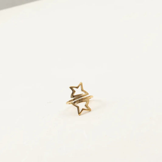 18K Gold Plated Double Star Stainless Steel Ring
