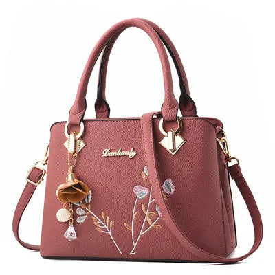 Embroidered PU Leather Crossbody Bucket Bag Pink