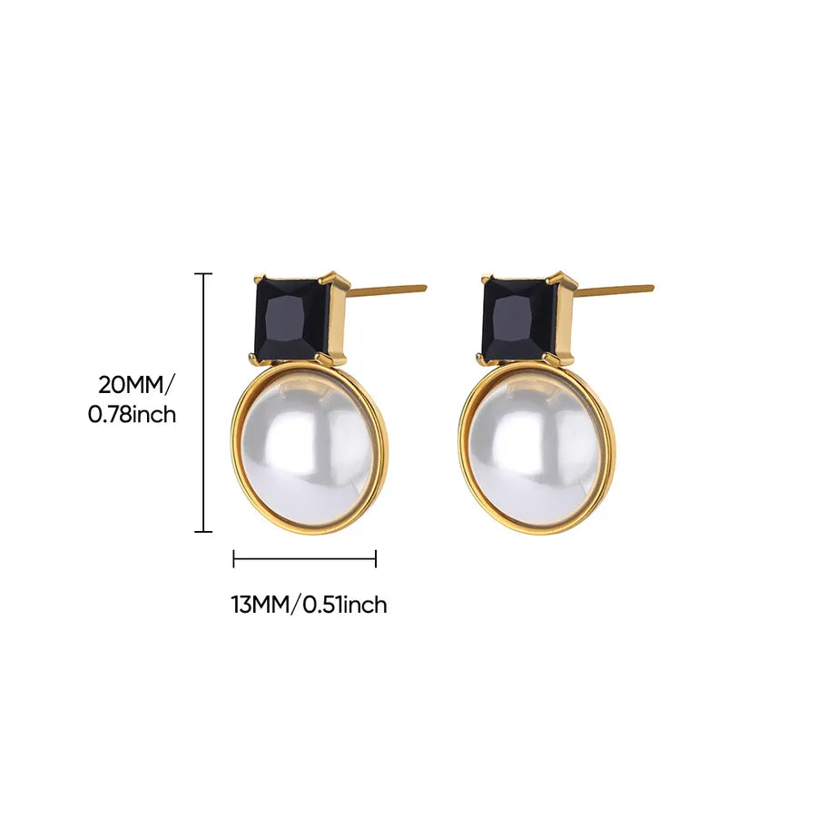 Colorful Pearl & Zircon Stud Earrings – 18K Gold 14