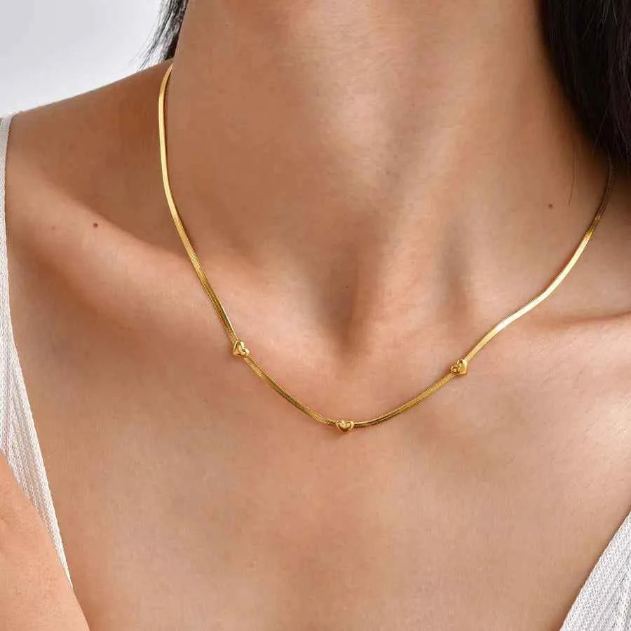 Gold Plated Heart & Bow Stainless Steel Necklace